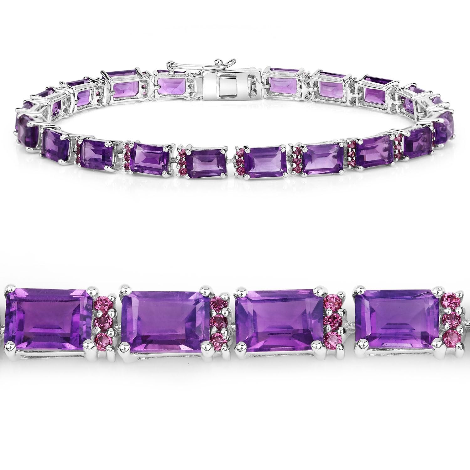 Purple Amethyst and Rhodolite Garnet Tennis Bracelet Silver Fine Color Jewels