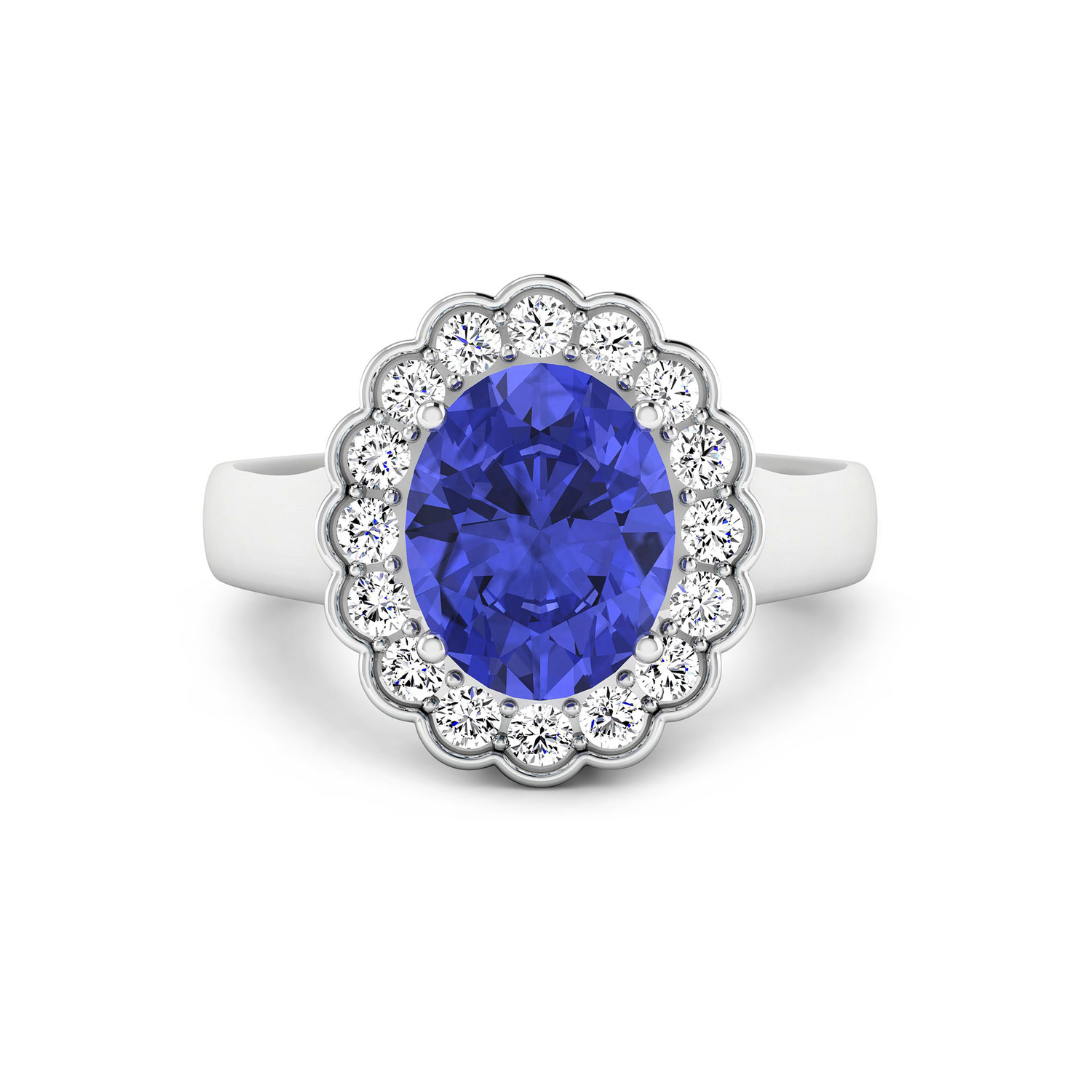 Genuine Diamond and Tanzanite Halo Ring