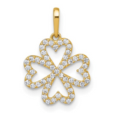 10k Gold CZ Four Leaf Clover Heart Pendant