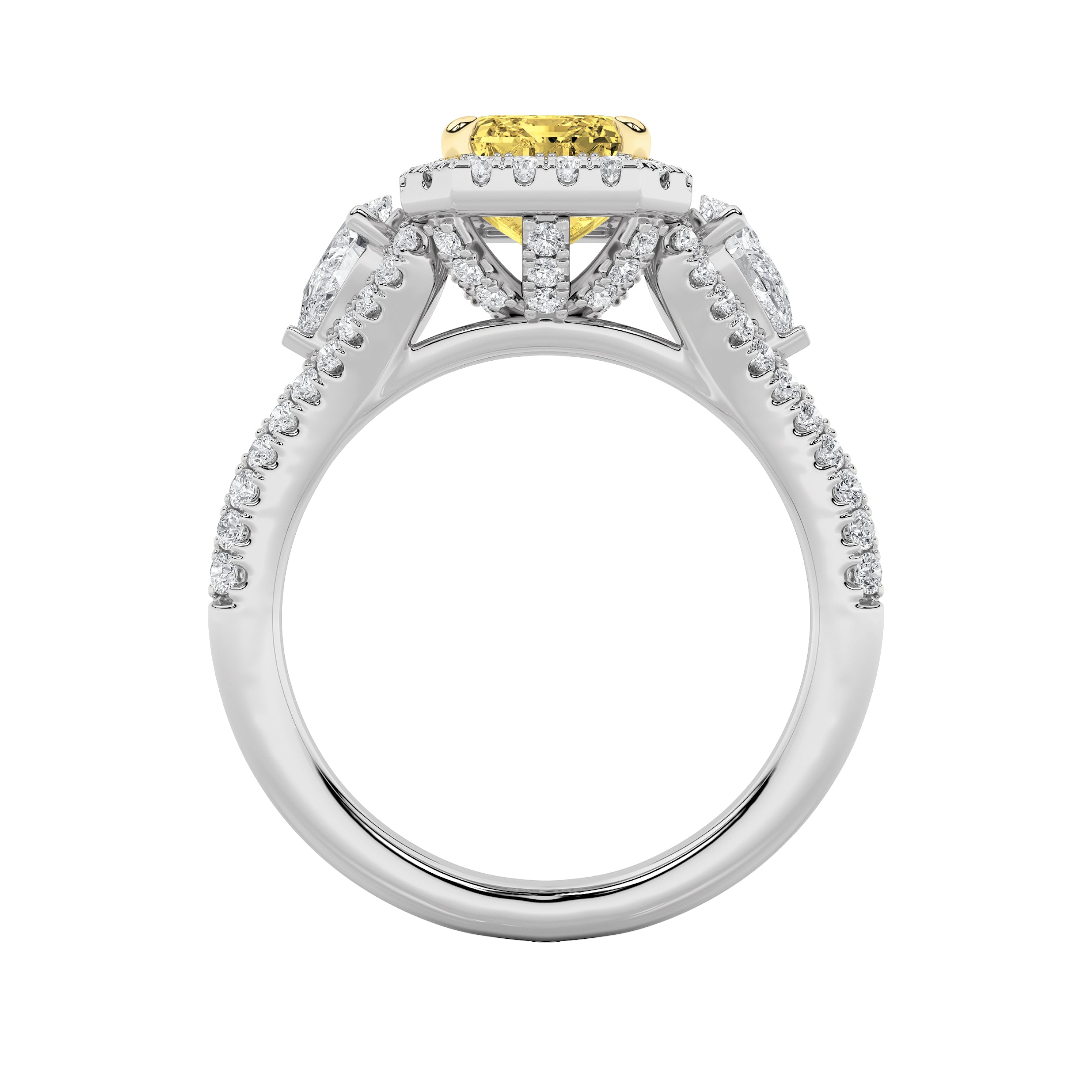 3Cttw Radiant Shaped Lab Grown Diamond (F/VS) Accented Three Stone Ring in 14K Gold