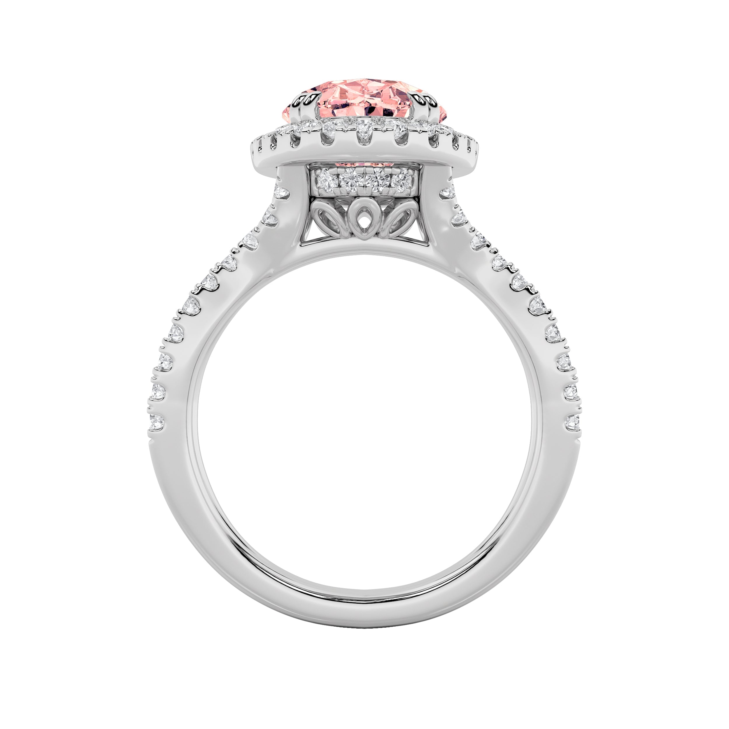 4Cttw Oval Shaped Lab Grown Diamond (F/VS) Split Shank Halo Engagement Ring in 14K Gold