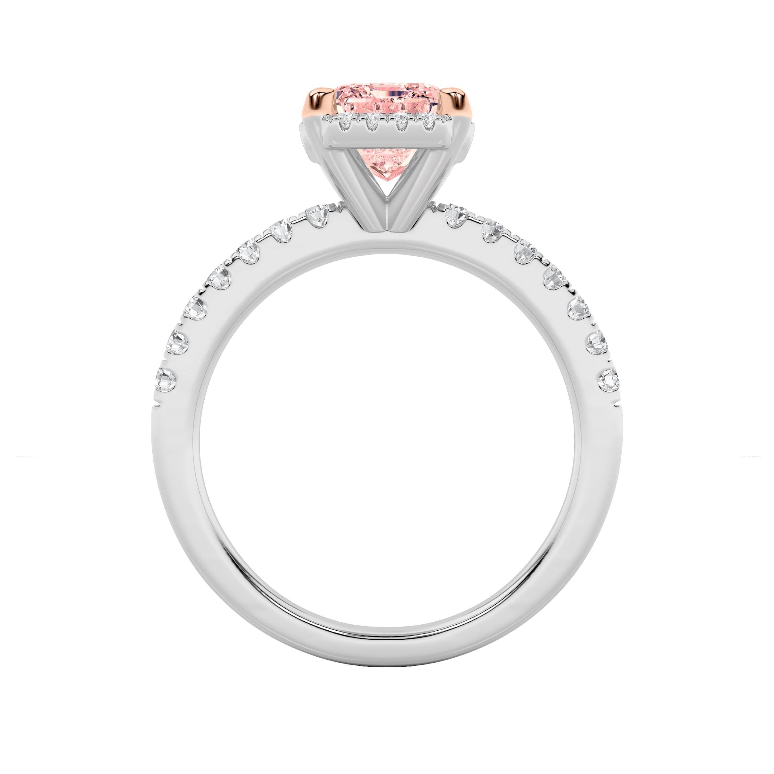 2Cttw Emerald Shaped Lab Grown Diamond (F/VS) HaloAccented Engagement Ring in 14K Gold