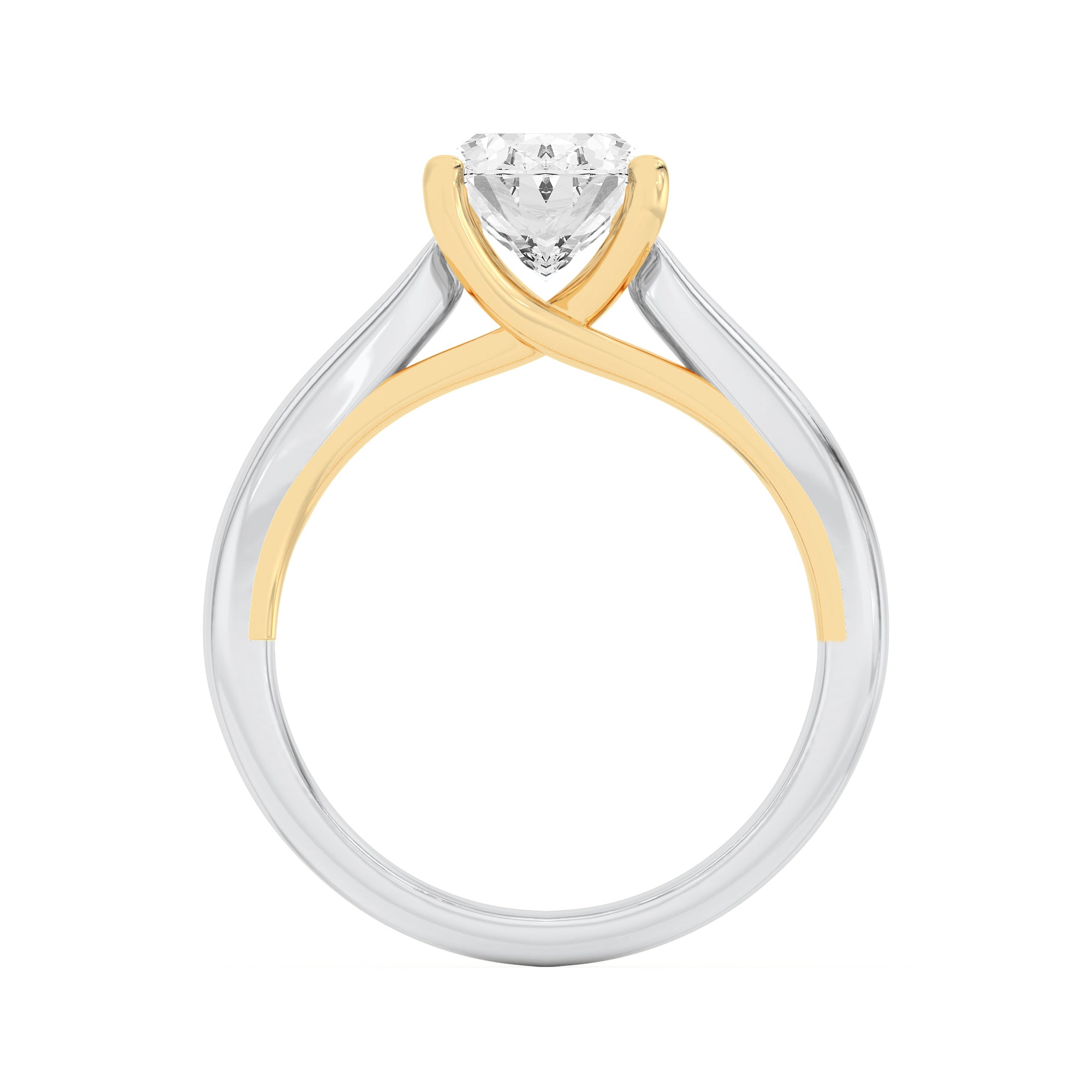 2Cttw Oval Shaped Lab Grown Diamond (F/VS) Two Tone Cathedral Shank Engagement Ring in 14K Gold