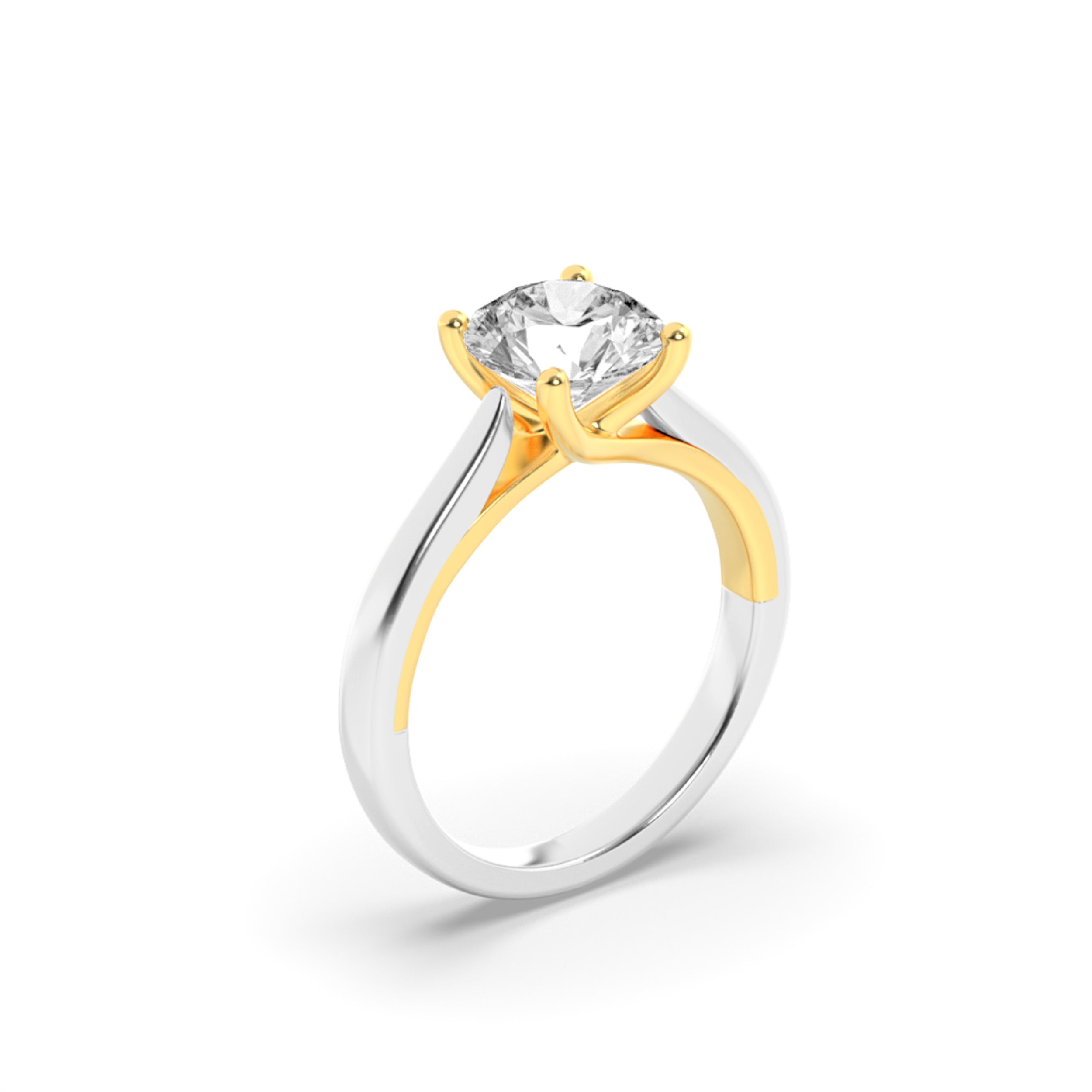 2Cttw Round Shaped Lab Grown Diamond (F/VS) Two Tone Cathedral Shank Engagement Ring in 14K Gold