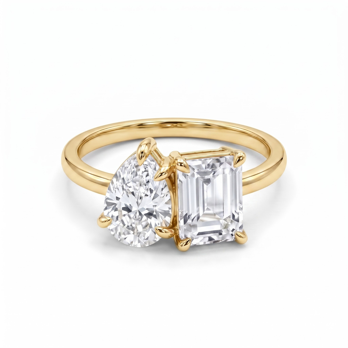 2.450 Cttw Octagon Morganite , Sapphire, Emerald and Lab Diamond 14K Yellow Gold Toi Et Moi Ring