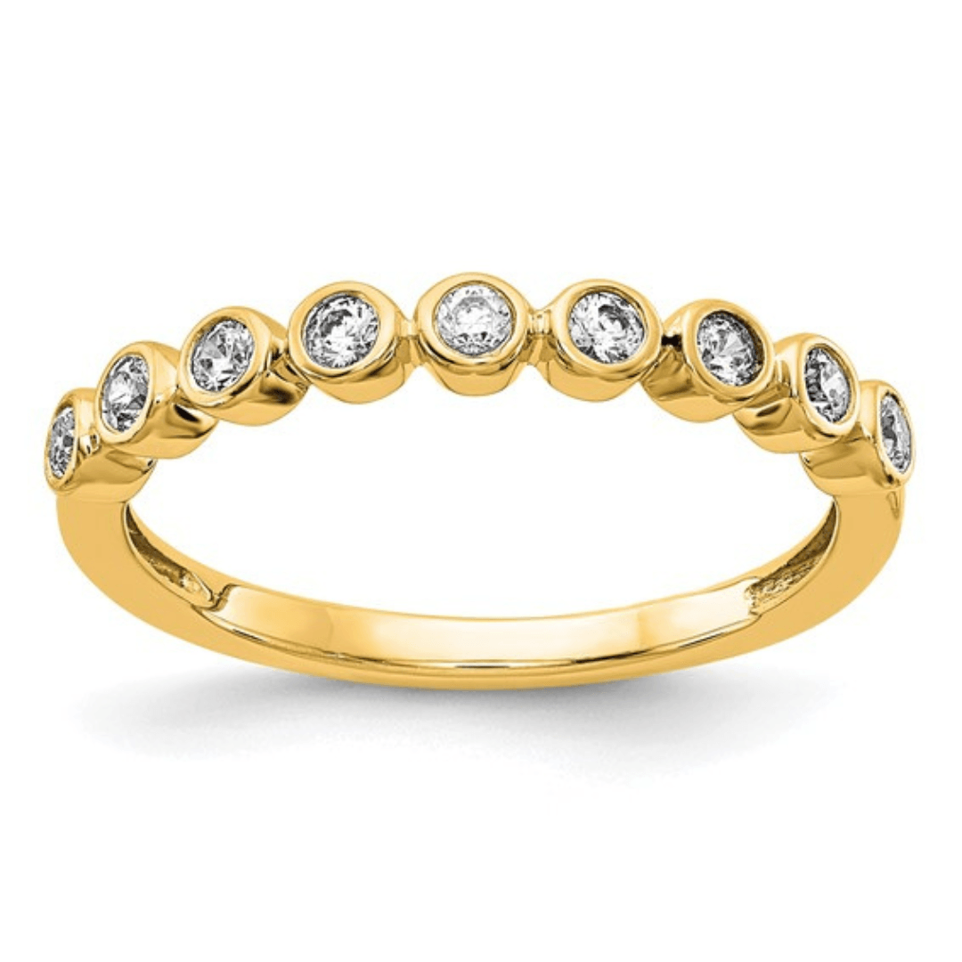 14K Yellow Gold Diamond Band Bezel Set Lab Grown Diamond Ring, Wedding Band for Women, Round Half Eternity Band, Stacking Ring Gift for Her