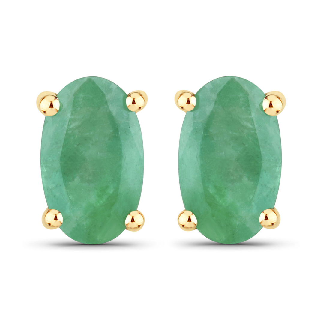 Genuine Green Zambian Emerald 10K Gold Stud Earrings