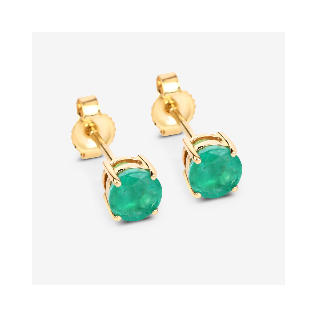 Genuine Zambian Emerald 10K Round Studs Earrings