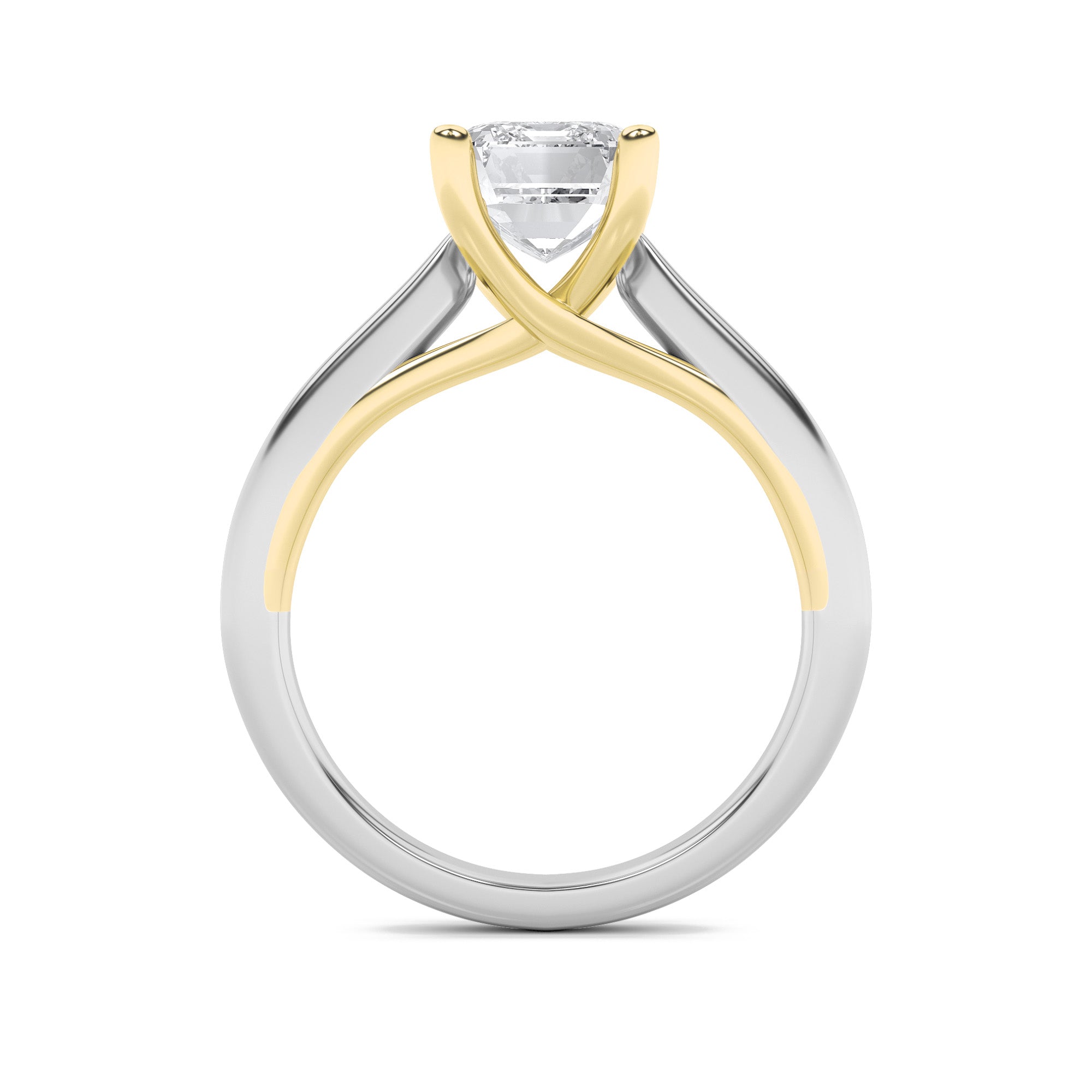 1.5Cttw Emerald Shaped Lab Grown Diamond (F/VS) Two Tone Cathedral Shank Engagement Ring in 14K Gold