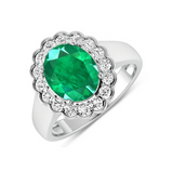 Genuine White Diamond and Zambian Emerald Halo Ring