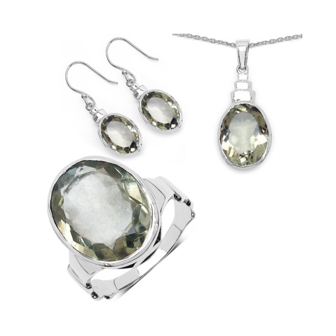 Genuine Green Amethyst Jewelry Set