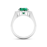 Genuine White Diamond and Zambian Emerald Halo Ring