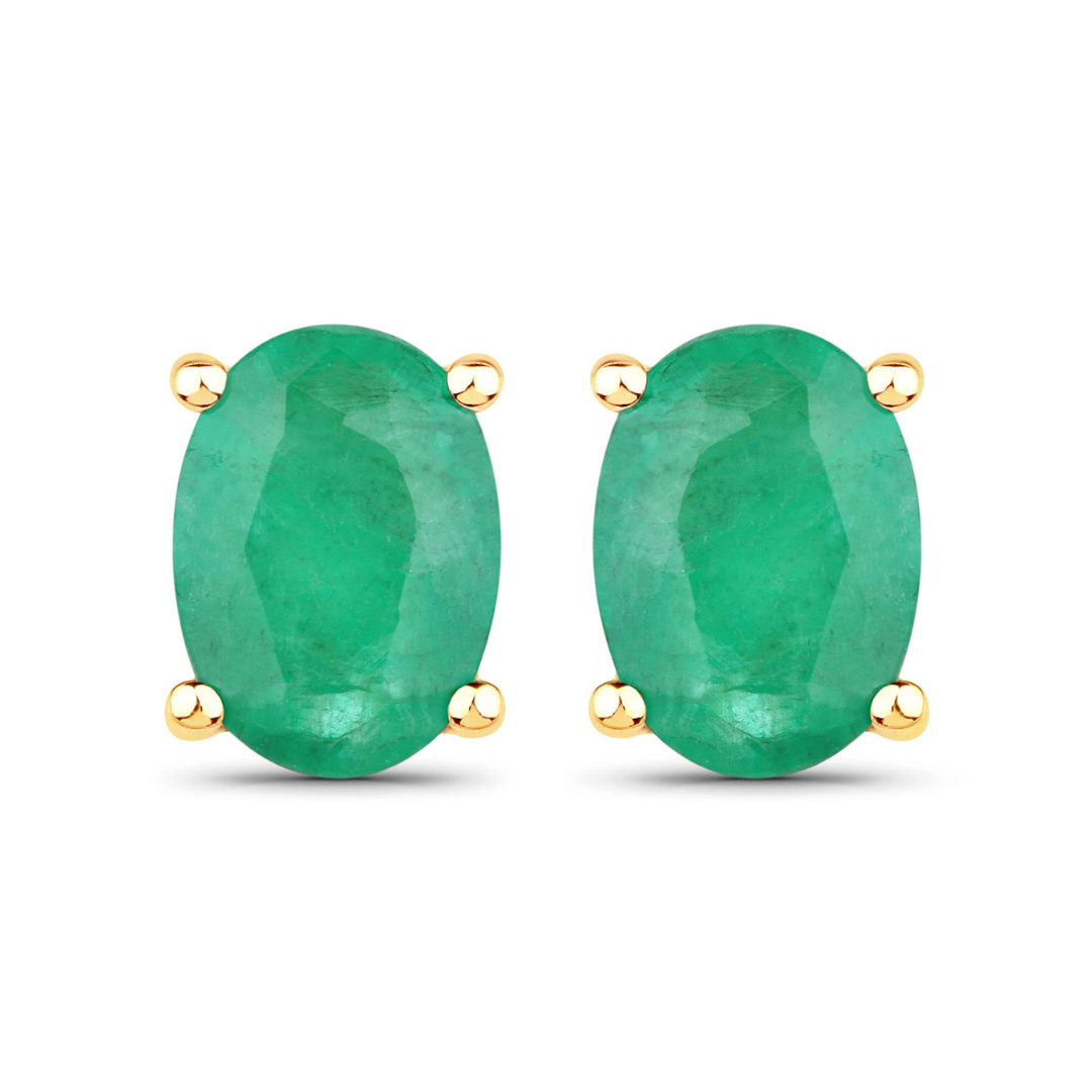 Genuine Zambian Emerald 10K Oval Stud Earrings