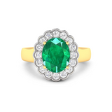 Genuine White Diamond and Zambian Emerald Halo Ring