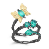 Green Agate Butterfly Fashion Ring