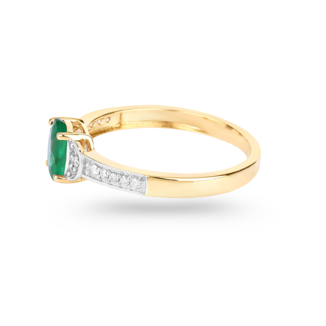 Genuine 10K Zambian Emerald Diamond Bridge Ring