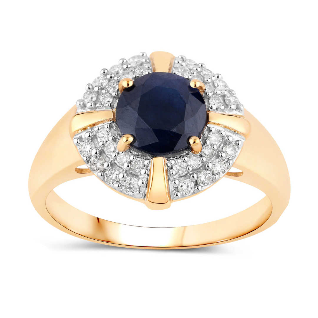 Genuine 10K Blue Sapphire and White Diamond Halo Ring