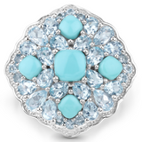 Turquoise and Blue Topaz Sterling Silver Cluster Ring