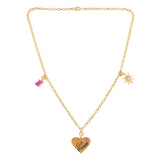 18K Yellow Gold Over 925 Silver Multi Charm Heart Necklace For Women