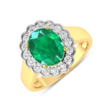 Genuine White Diamond and Zambian Emerald Halo Ring