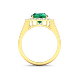 Genuine White Diamond and Zambian Emerald Halo Ring