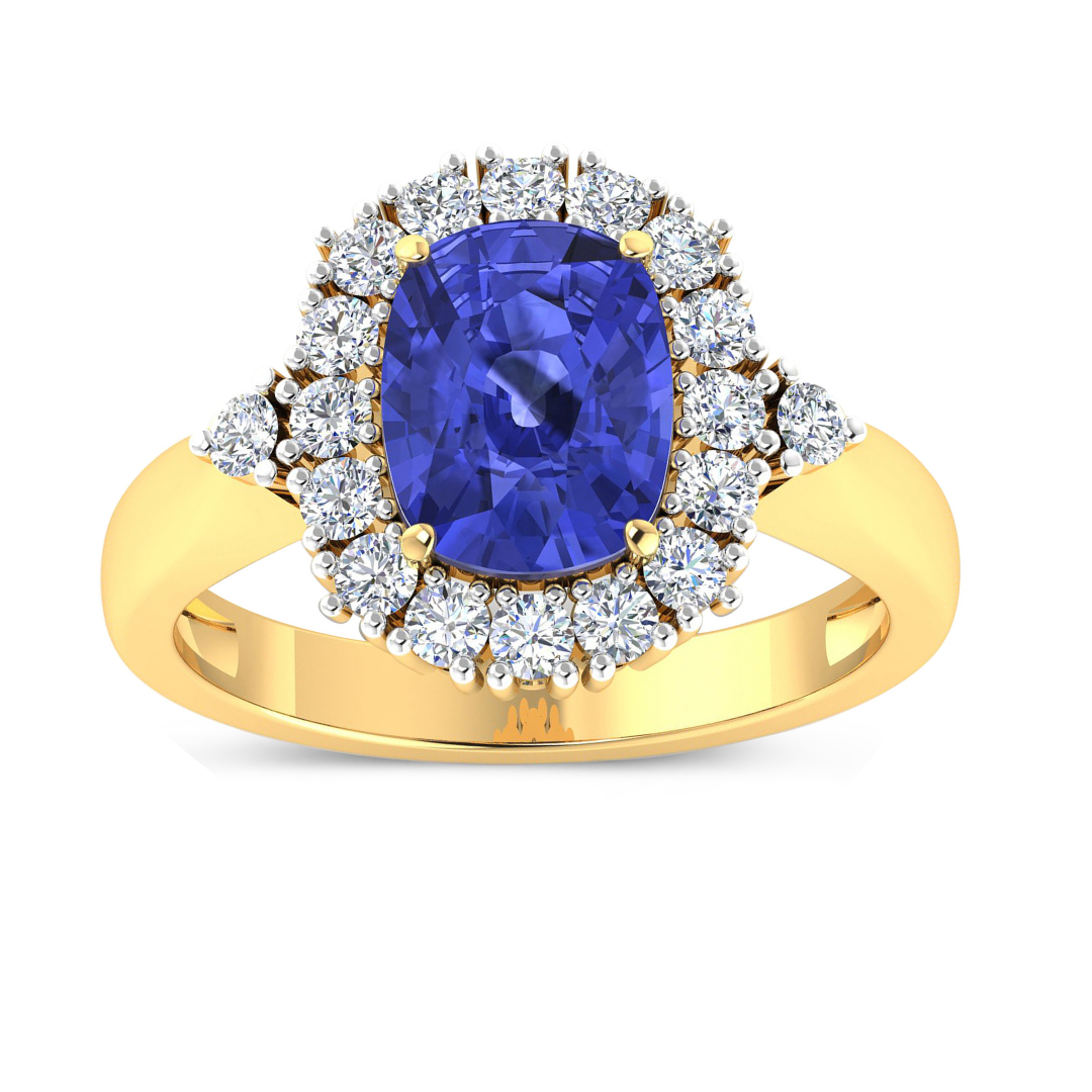 Genuine 14K Tanzanite and White Diamond Halo Ring
