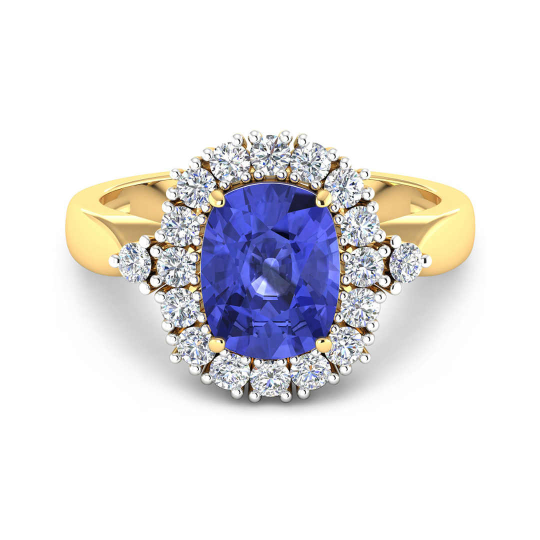 Genuine 14K Tanzanite and White Diamond Halo Ring