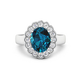 Genuine London Blue Topaz and White Diamond Halo Ring