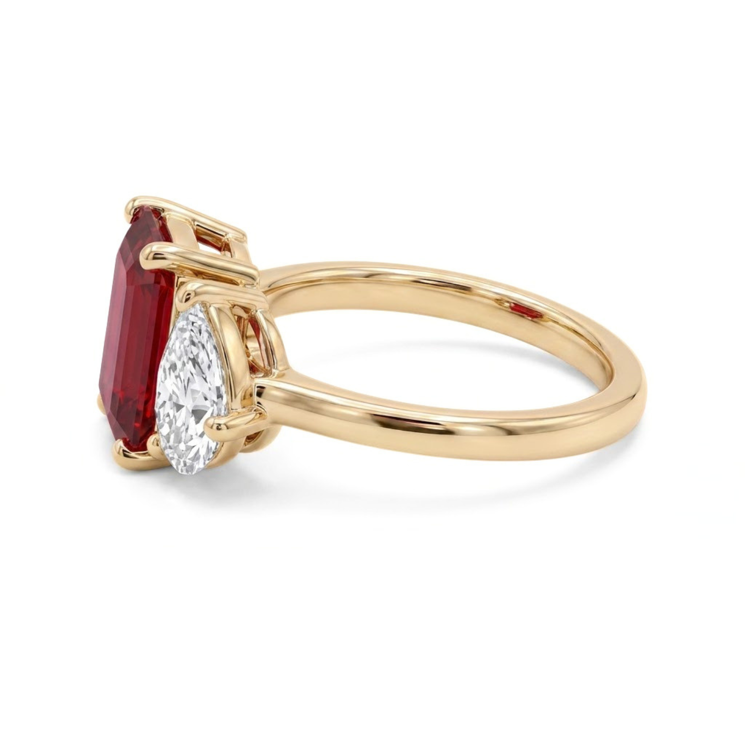 Two-Stone Toi et Moi Octagon and Pear Emerald, Ruby, Sapphire and Lab Diamond 14K Yellow Gold Ring