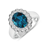 Genuine London Blue Topaz and White Diamond Halo Ring