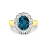 Genuine London Blue Topaz and White Diamond Halo Ring