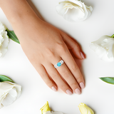 Natural Blue Paraiba Apatite with  Baguette Accents Ring