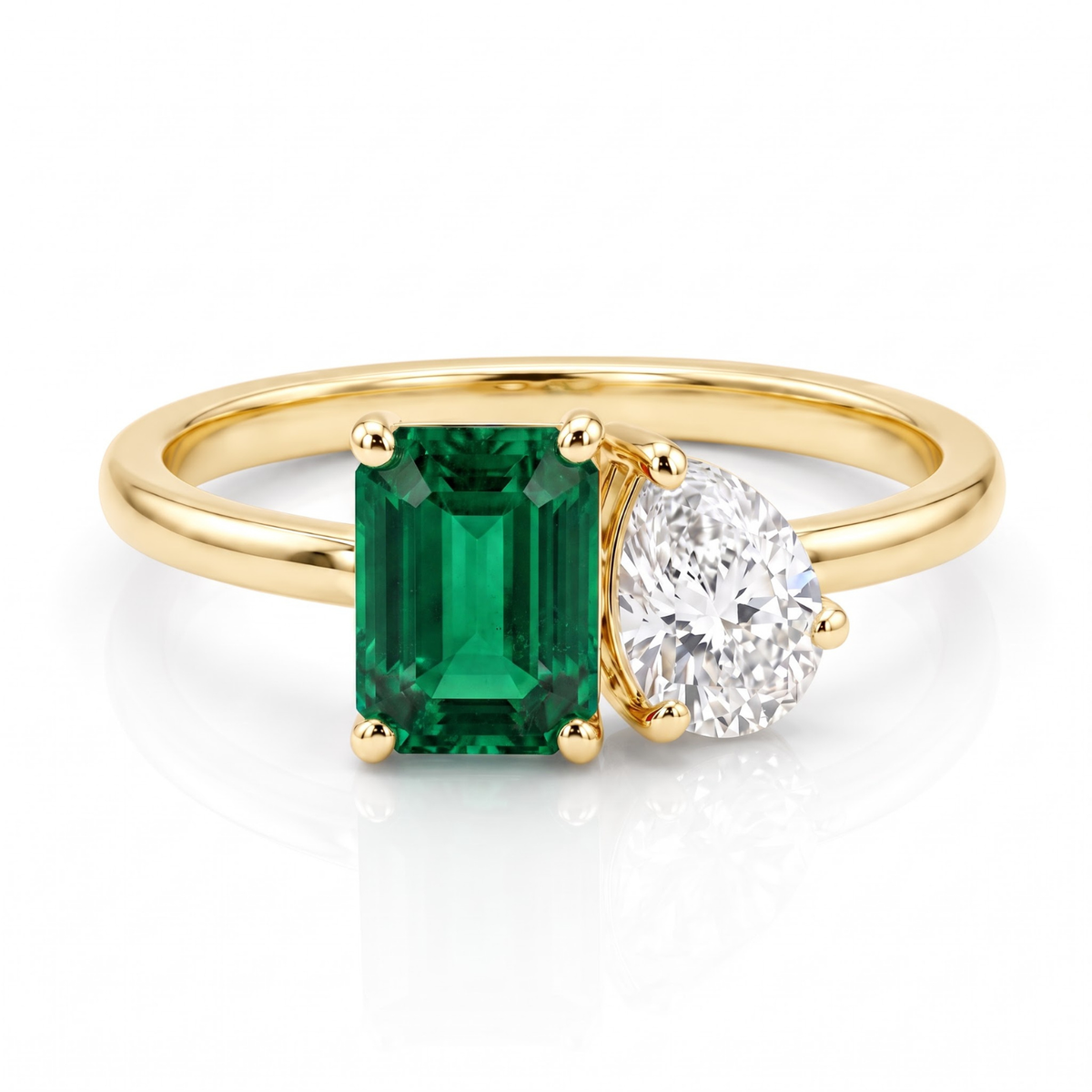 Two-Stone Toi et Moi Octagon and Pear Emerald, Ruby, Sapphire and Lab Diamond 14K Yellow Gold Ring