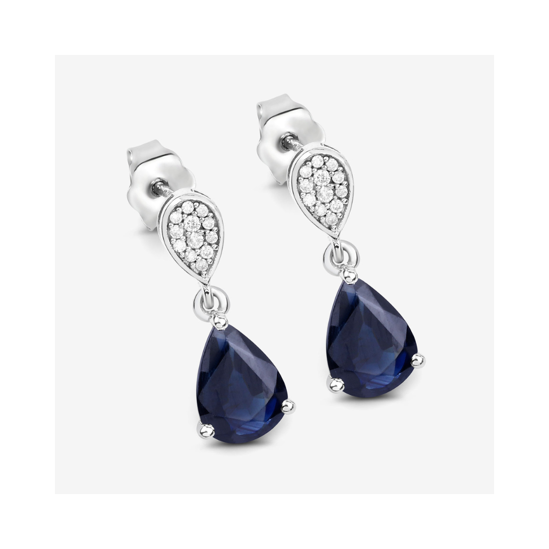 Genuine Blue Sapphire and Diamond 10K Earrings