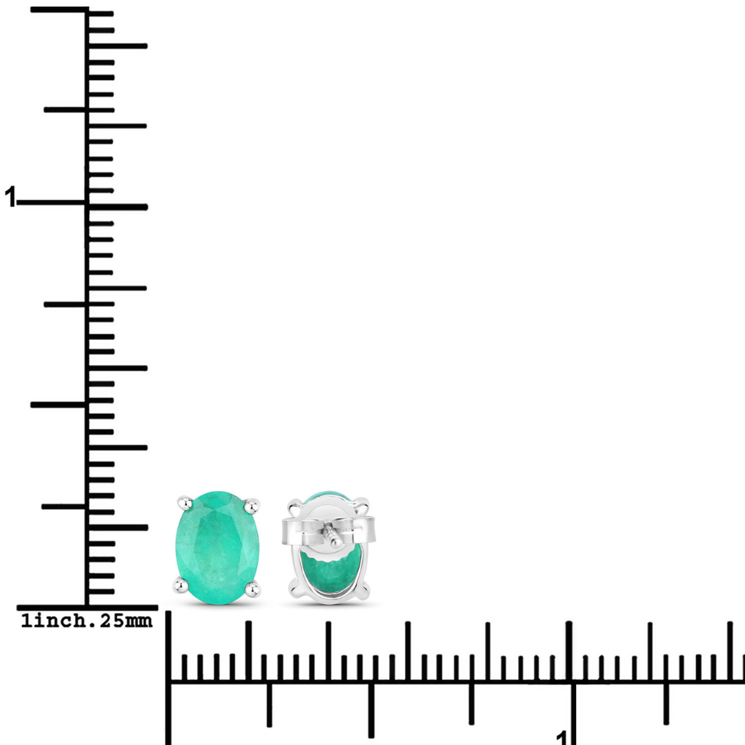 Genuine Zambian Emerald 10K Oval Stud Earrings