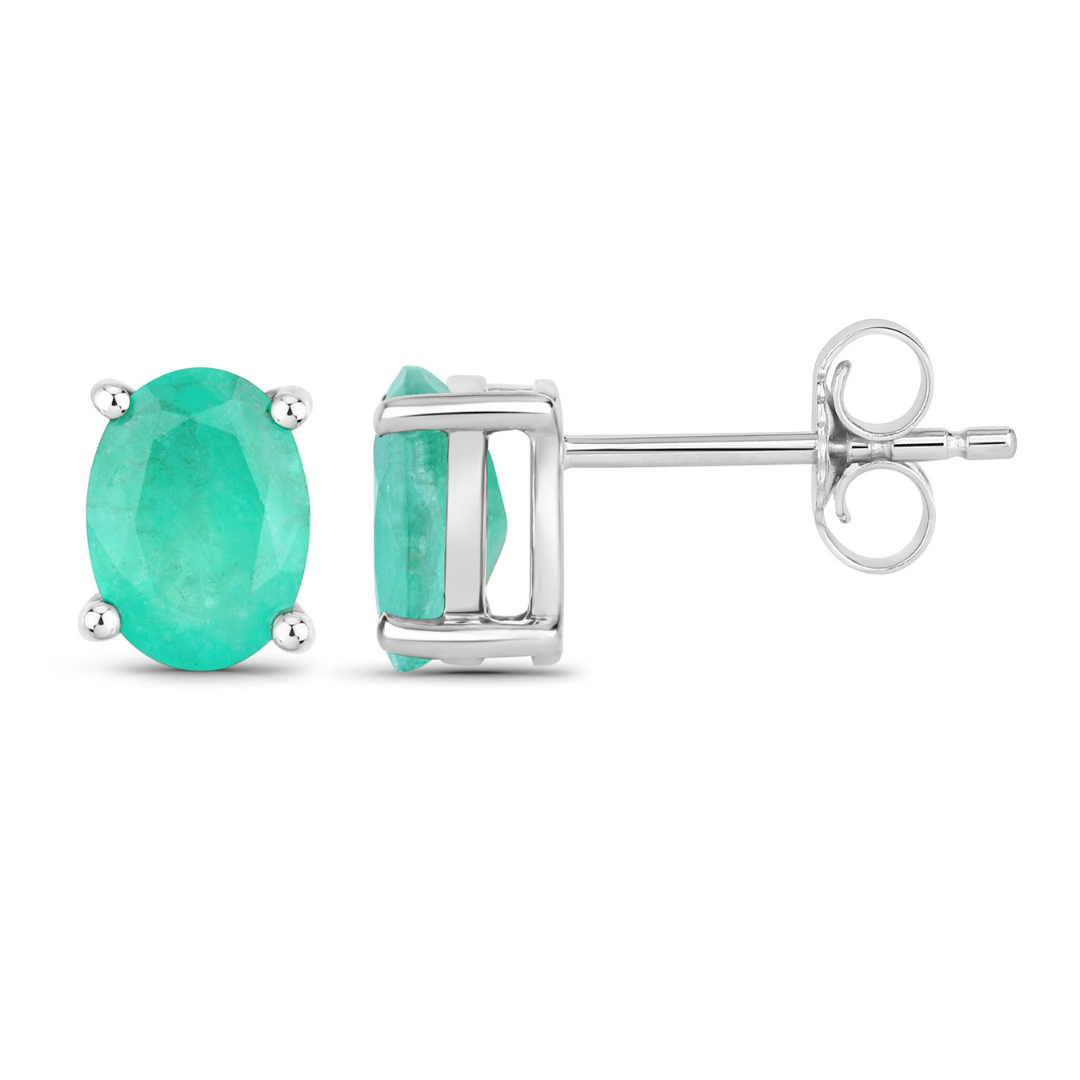 Genuine Zambian Emerald 10K Oval Stud Earrings