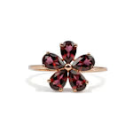 Natural Red Garnet Sterling Silver Flower Ring