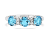 Natural Blue Topaz Three Stone Ring, Blue Statement Ring for Women, Silver Ring Blue Gemstone Ring, December Birthstone