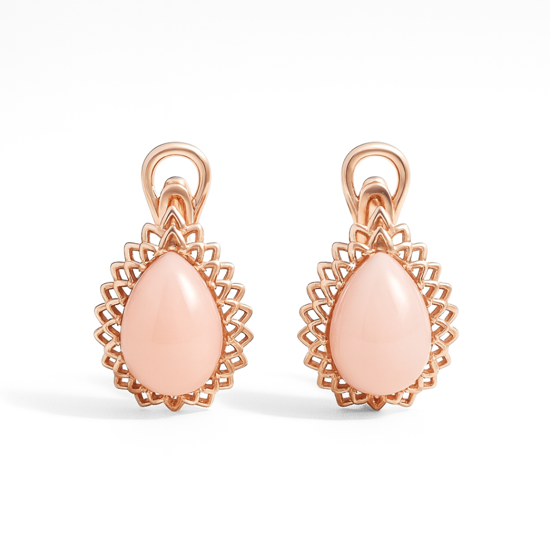 Natural Pink Opal Leverback Silver Earrings