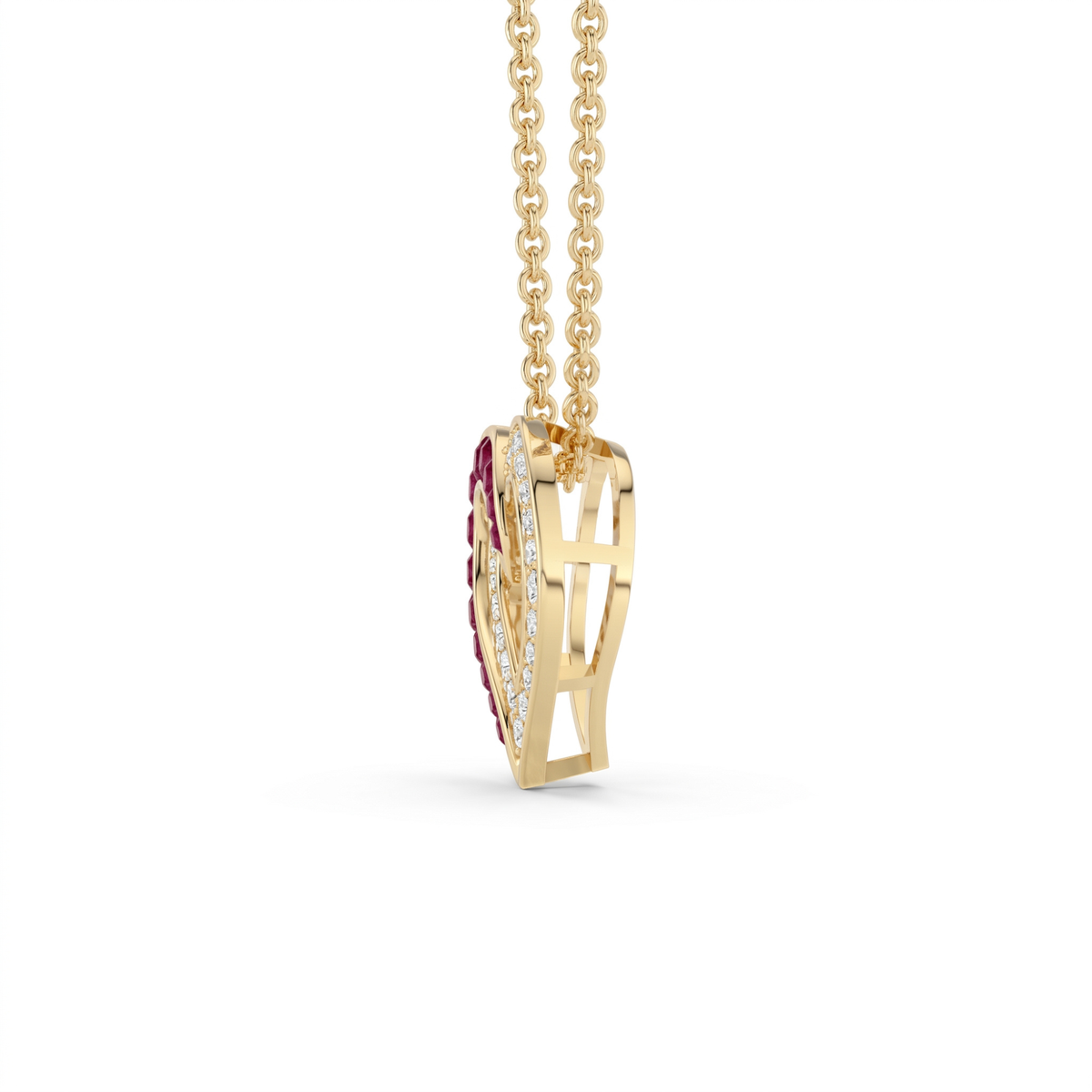 0.64 cttw Round Ruby and Lab Grown Diamond 14K Gold Pave Open Heart Pendant Necklace