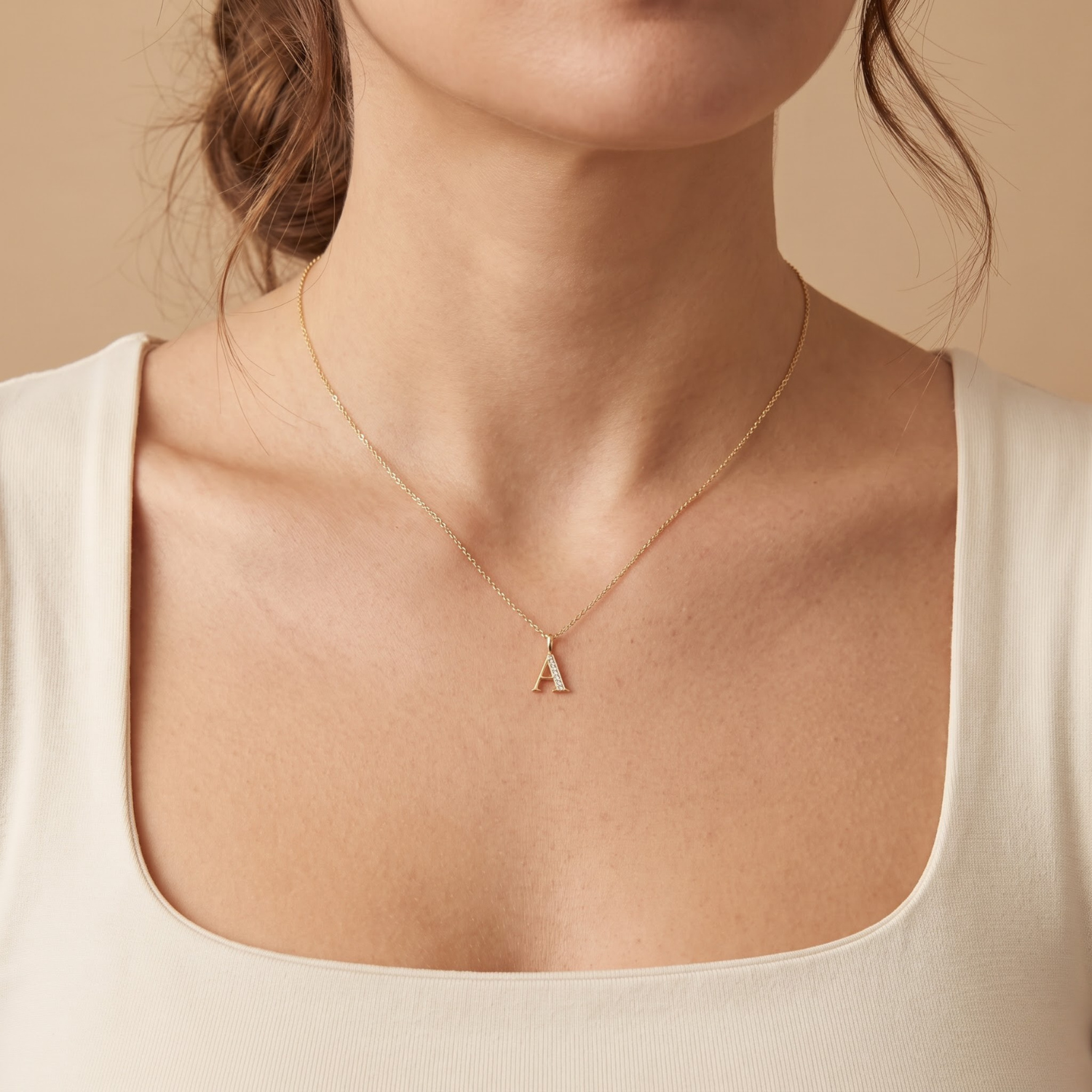 Natural Diamond Initial Letter 14k Gold Pendant Only