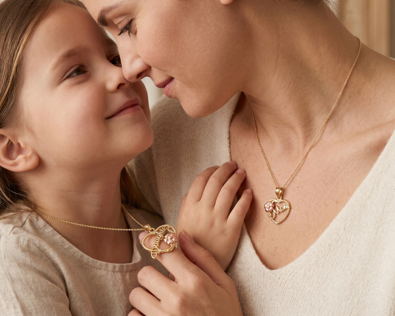 10K yellow gold mom - Daughter Breakable Hearts Pendant