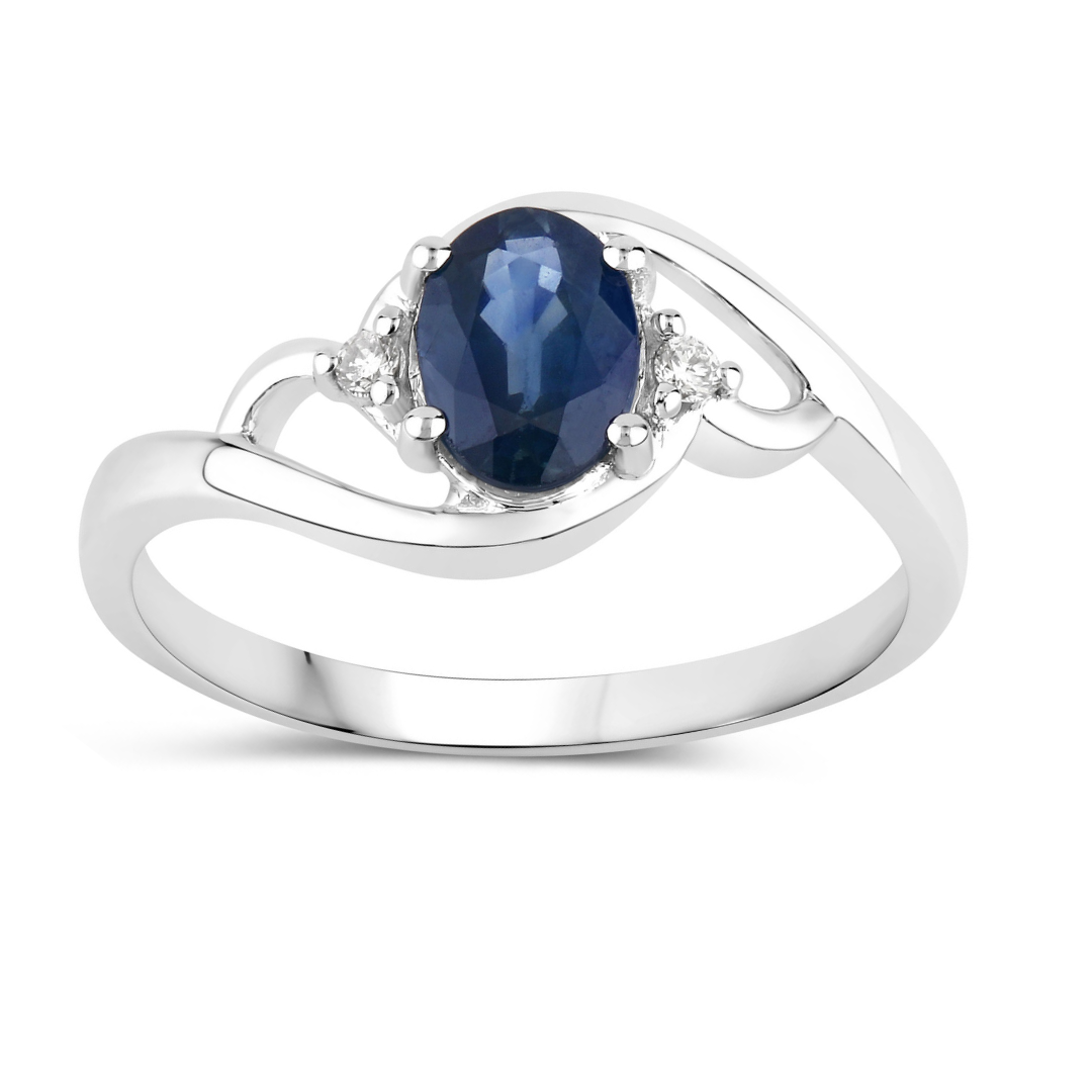 Genuine 10K Blue Sapphire and White Diamond Ring