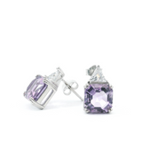 real amethyst studs, amethyst solitaire studs, natural amethyst earrings, natural amethyst jewelry, octagon amethyst studs