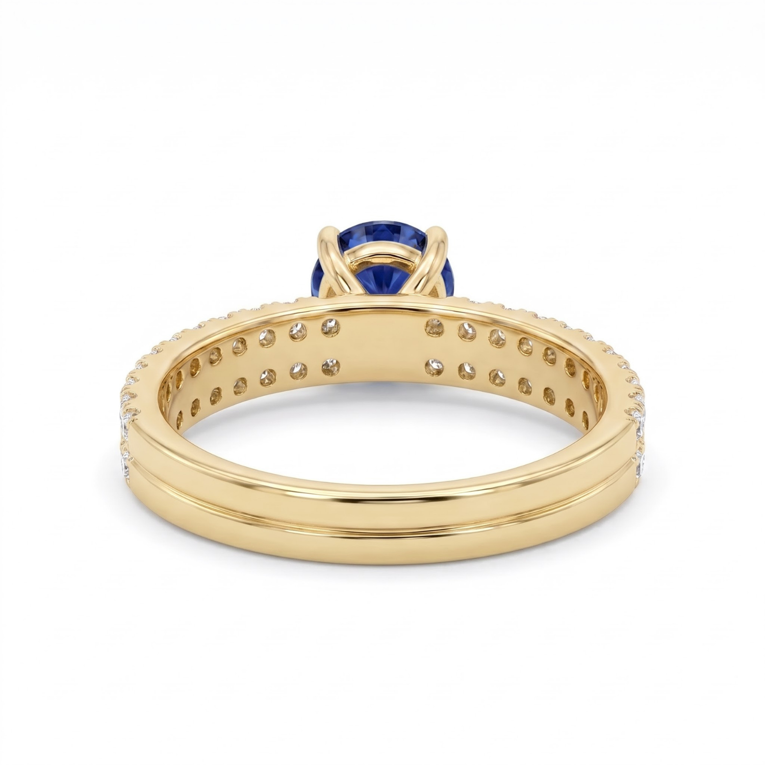 1.30 CTTW Round Gemstone Pav Diamond Double Row Band 14k Yellow Gold Engagement Ring