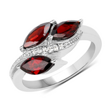 Garnet and White Topaz Three Stone Leaf Ring