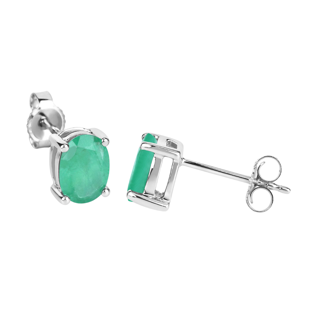 Genuine Zambian Emerald 10K Oval Stud Earrings