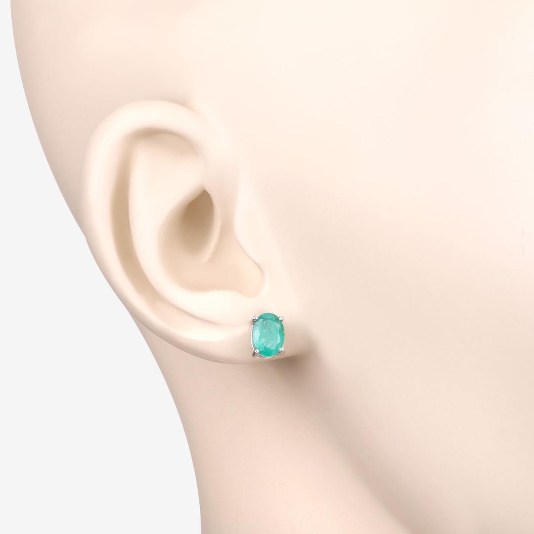 Genuine Zambian Emerald 10K Oval Stud Earrings