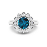 Genuine London Blue Topaz and Diamond Halo Ring