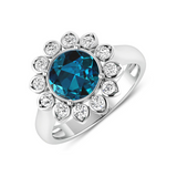 Genuine London Blue Topaz and Diamond Halo Ring